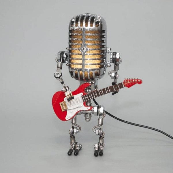 Kreative Vintage Gitarrenlampe, LED Tischleuchte; einzigartiges Musiker Geschenk für gemütliche Wohnzimmer-Beleuchtung.