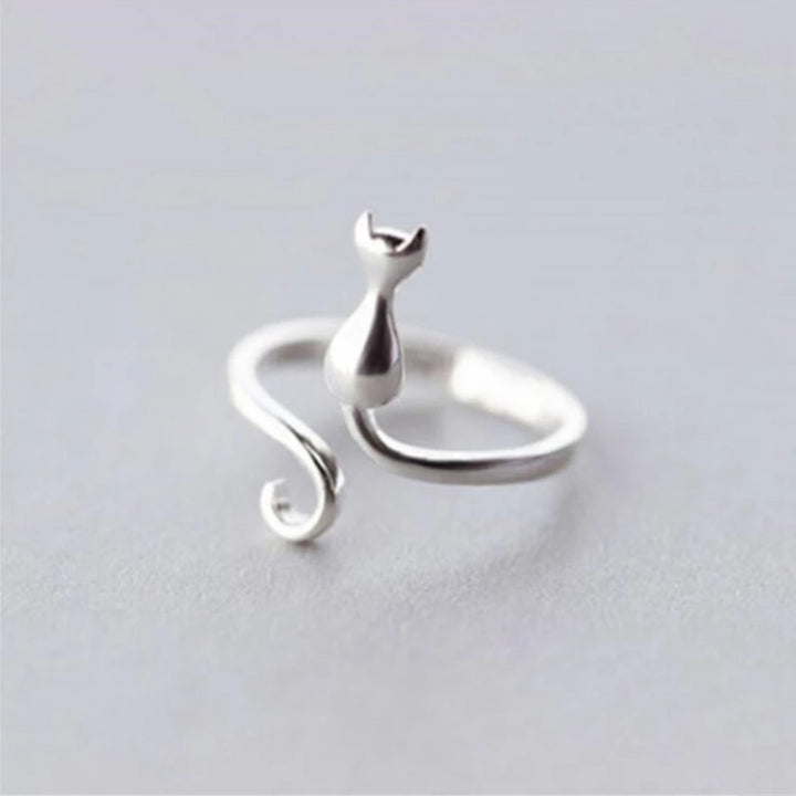 Damen Silber Katzenring mit eleganter Mitternachtskatze, detailliertes Design, Sterling Silber Schmuck.