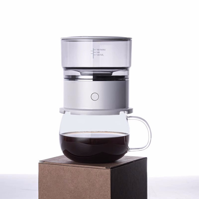 Tragbare automatische Tropfkaffeemaschine mit Edelstahlfilter, perfekt für schnellen Kaffee unterwegs.