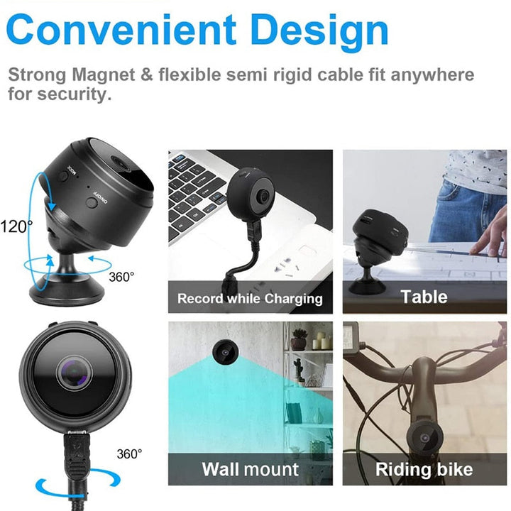 Modernes, unauffälliges Design der Mini Smart Kamera, passt in jede Umgebung.