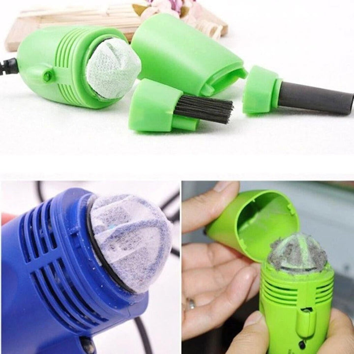 Kompakter Mini USB Staubsauger in der Hand. Tragbarer PC-Zubehör-Reiniger für Büro, Auto & Unterwegs.