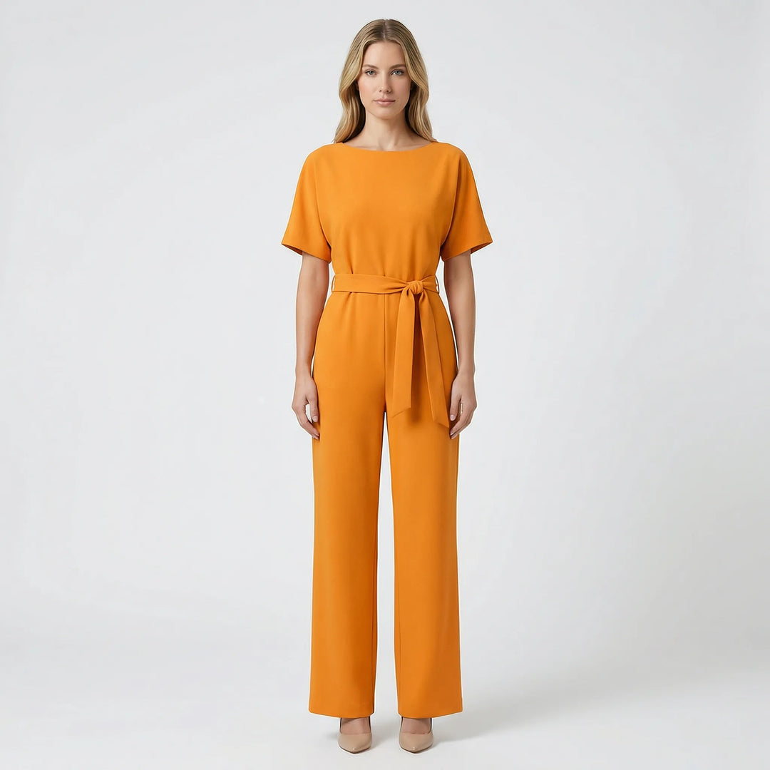 Festlicher Damen Jumpsuit Emma. Vielseitiger Overall mit weitem Bein, Bindegürtel, ideal für Büro & Alltag.