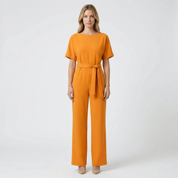 Festlicher Damen Jumpsuit Emma. Vielseitiger Overall mit weitem Bein, Bindegürtel, ideal für Büro & Alltag.