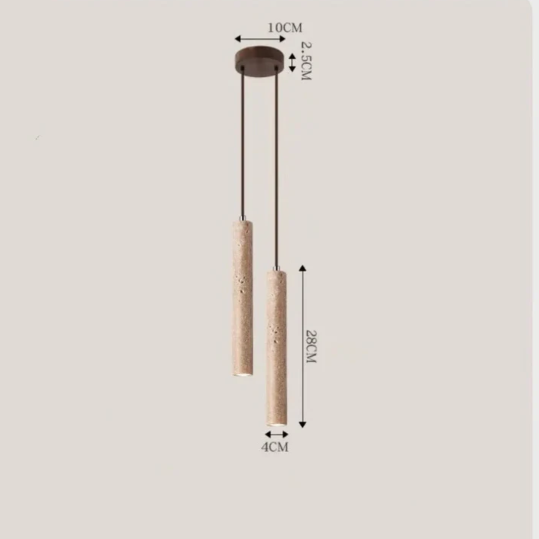 Edle Travertin LED Deckenleuchte im Wabi-Sabi Look, moderne Designlampe für stilvolles Licht.