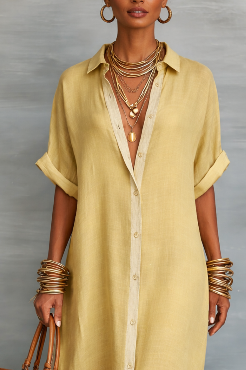 Fließendes Khaki Damen Maxikleid, minimalistisch und feminin, ein bequemes Sommerkleid für jeden Tag.