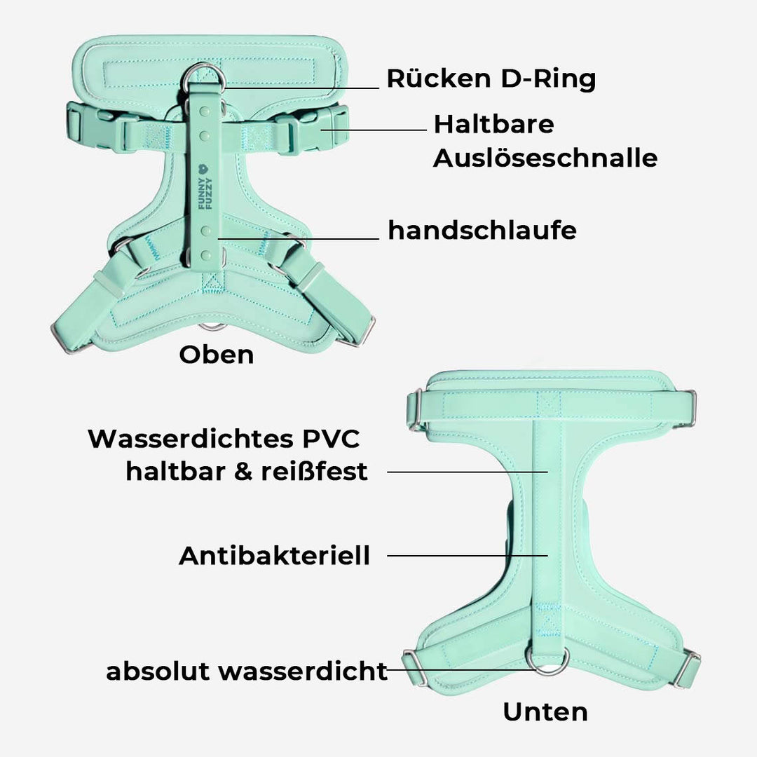 Detail: Robustes, reißfestes Hundegeschirr Material. Wasserdicht & pflegeleicht für Langlebigkeit & Hygiene.