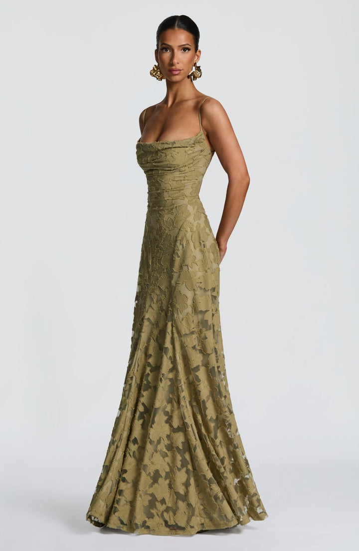 Maxikleid für Frauen: Sommerlich, mit Blumenmuster, Wasserfallausschnitt & Schnürdetail am Rücken.