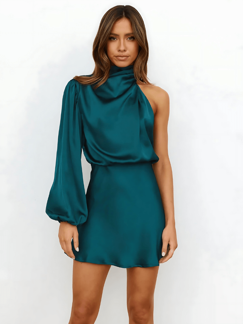 Chices Damen Partykleid, One-Shoulder Minikleid, asymmetrisch, ideal für festliche Anlässe & Urlaub.