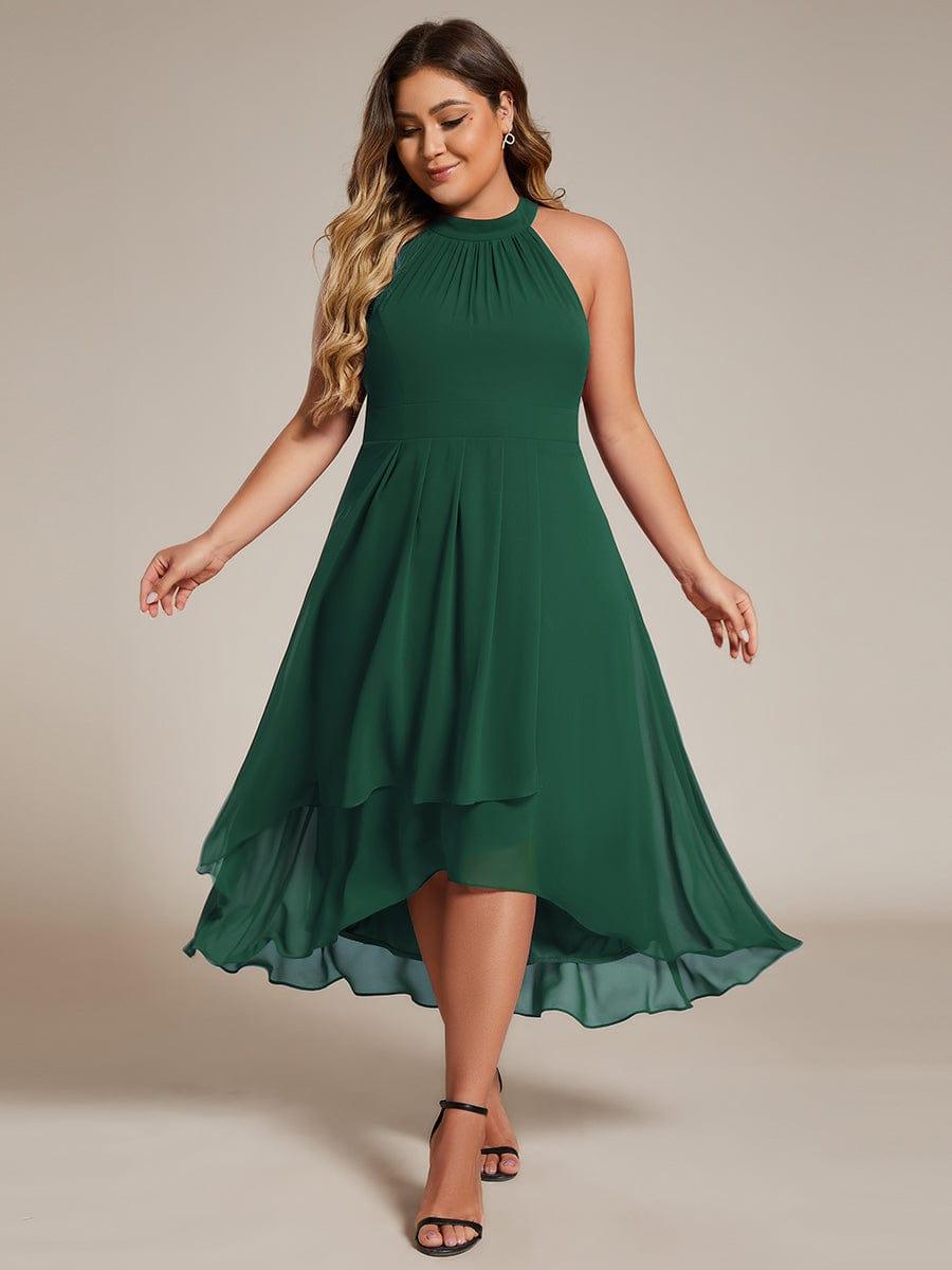 Cocktailkleid Damen Midi A-Linie, festlich, Plissee, ideal für sommerliche Hochzeitsfeiern.