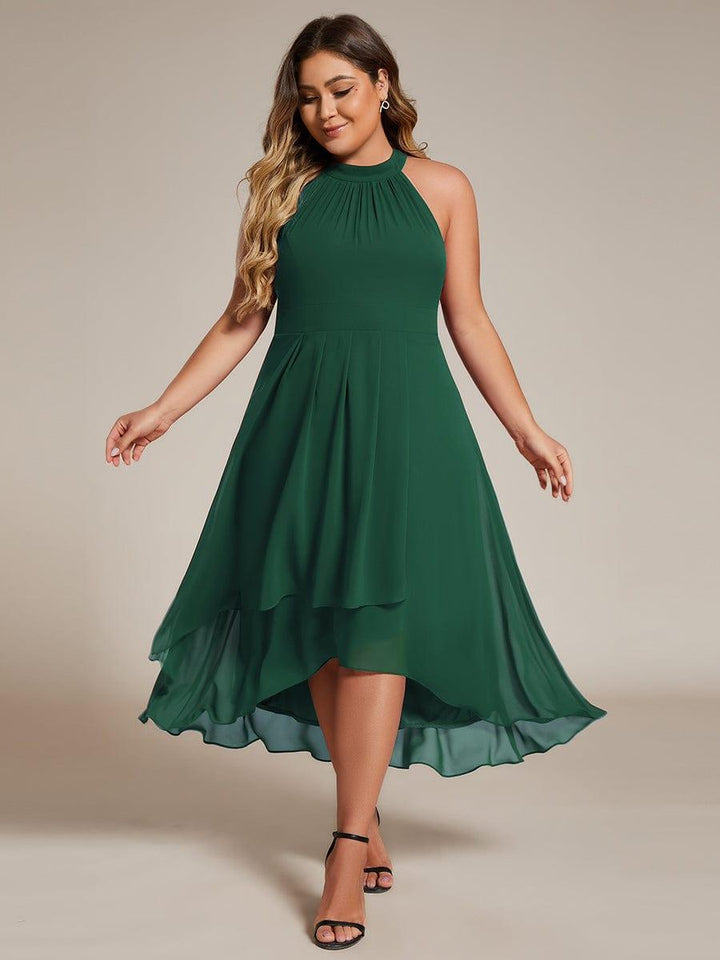 Cocktailkleid Damen Midi A-Linie, festlich, Plissee, ideal für sommerliche Hochzeitsfeiern.