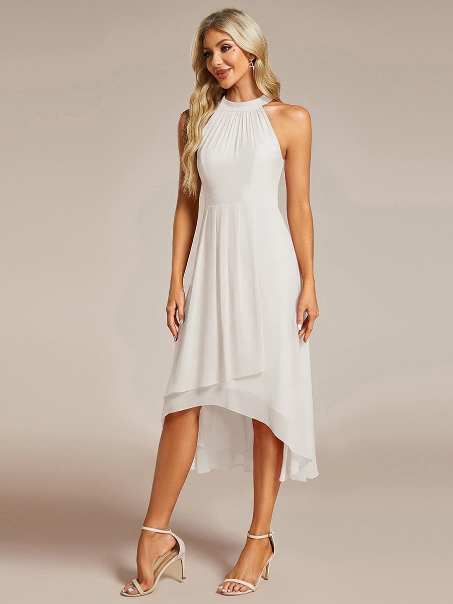 Elegantes Damen Halterneck Midi-Kleid A-Linie, festlich, perfekt für Hochzeitsgäste.