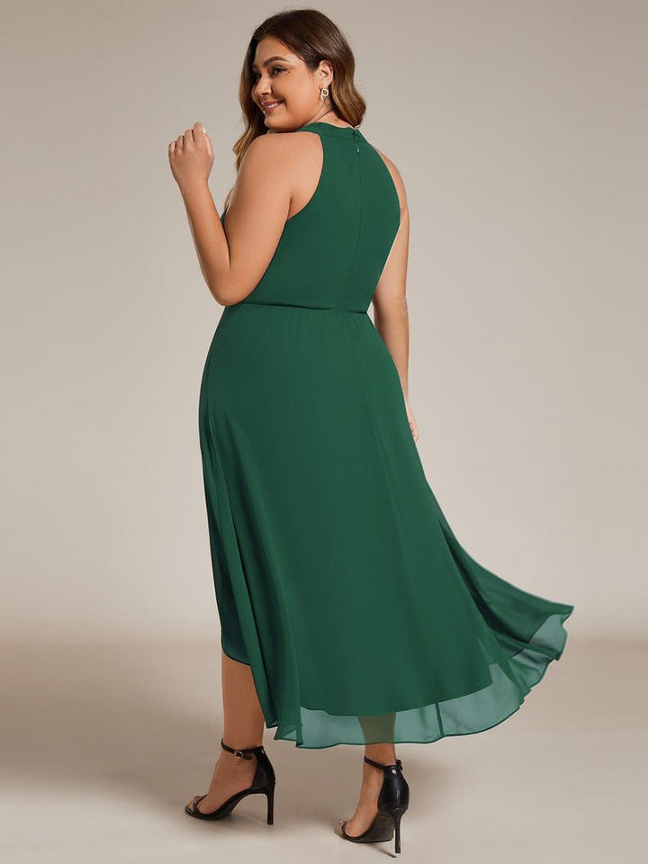Elegantes Damen Halterneck Midi-Kleid A-Linie, festlich, perfekt für Sommerhochzeiten.