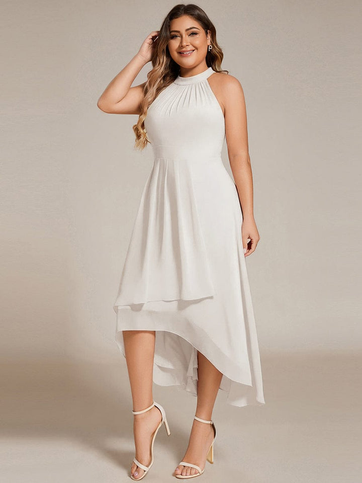 Festliches Damen Midi-Kleid A-Linie, Plissee-Stoff, ideal als Hochzeitsgast-Outfit.