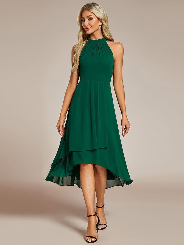 Elegantes Damen Festkleid Midi, A-Linie, Plissee, perfekt für Hochzeitsgäste & Sommerfeste.