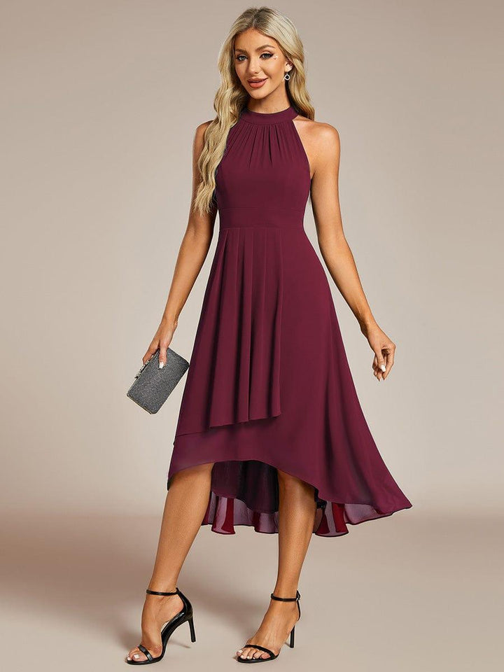 Damen Plissee Midikleid A-Linie, festlich & elegant, ideal als Hochzeitsgast-Outfit im Sommer.