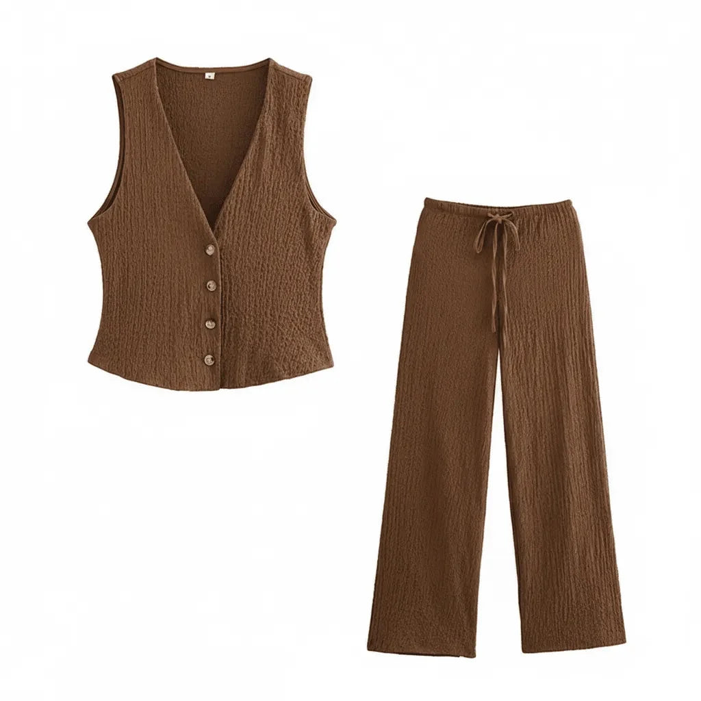 Damen Loungewear Zweiteiler mit einzigartiger Crinkle-Struktur. Super gemütlicher Hausanzug für maximalen Komfort.