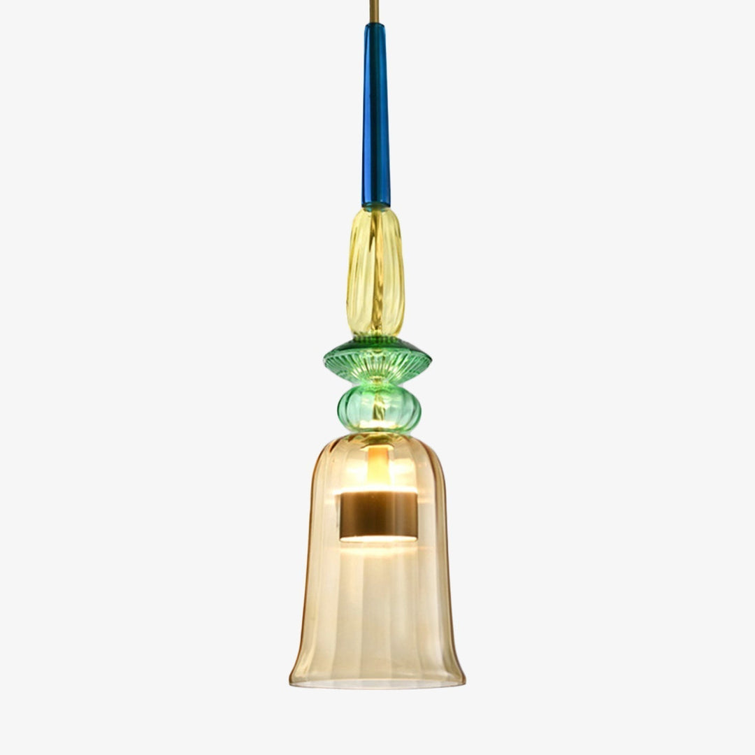 Attraktive bunte Glaslampe als Deckenleuchte, modernes Design und stimmungsvolles Licht für Ihr Heim.
