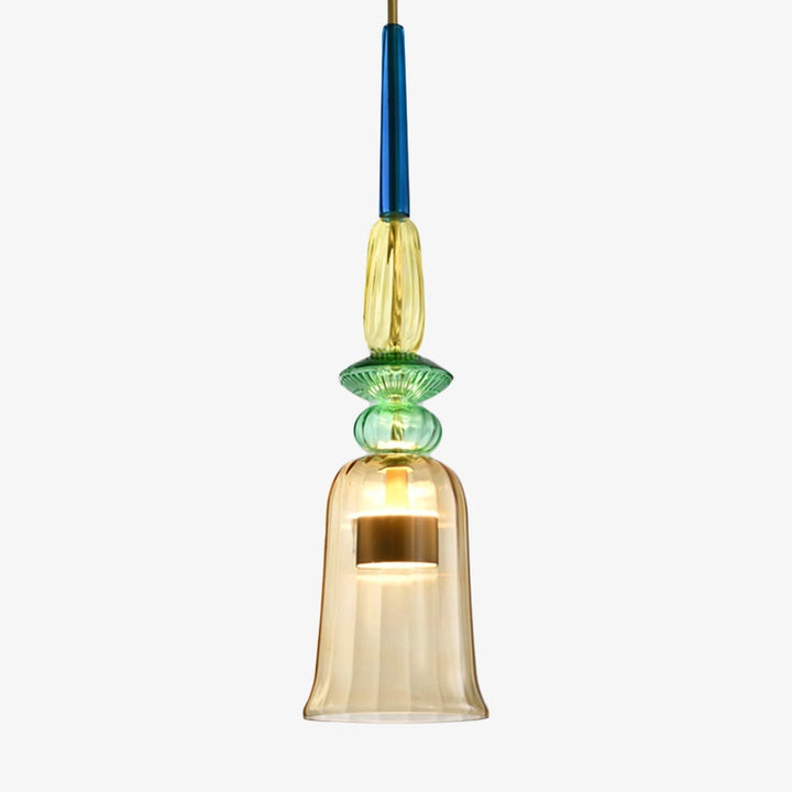 Attraktive bunte Glaslampe als Deckenleuchte, modernes Design und stimmungsvolles Licht für Ihr Heim.
