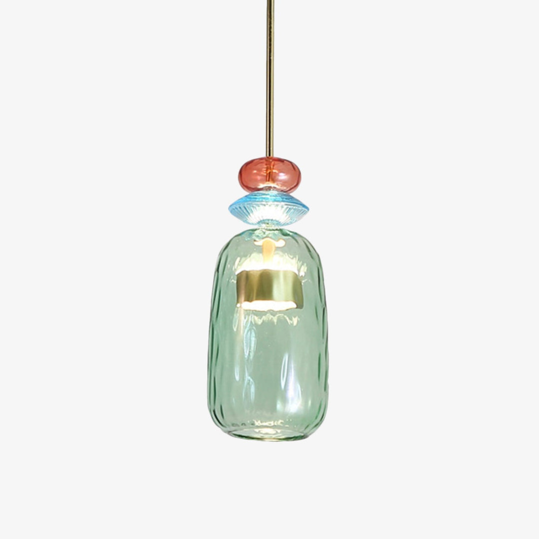 Diese moderne bunte Design-Deckenleuchte aus Glas spendet schönes, atmosphärisches LED-Licht.