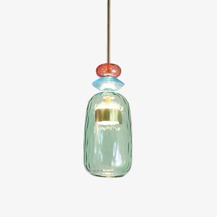 Diese moderne bunte Design-Deckenleuchte aus Glas spendet schönes, atmosphärisches LED-Licht.
