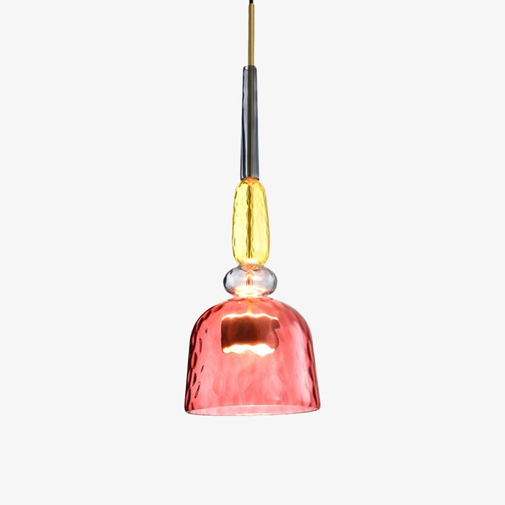 Pendellampe im modernen Stil mit bunten Glasdetails, ideale LED-Beleuchtung für Esstische.