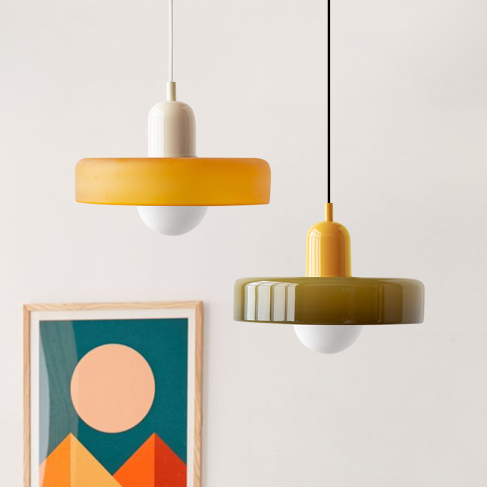 Kunstvolle Buntglaslampe, Hängelampe im Bauhausstil, stilvolle Deckenbeleuchtung, handgefertigt.