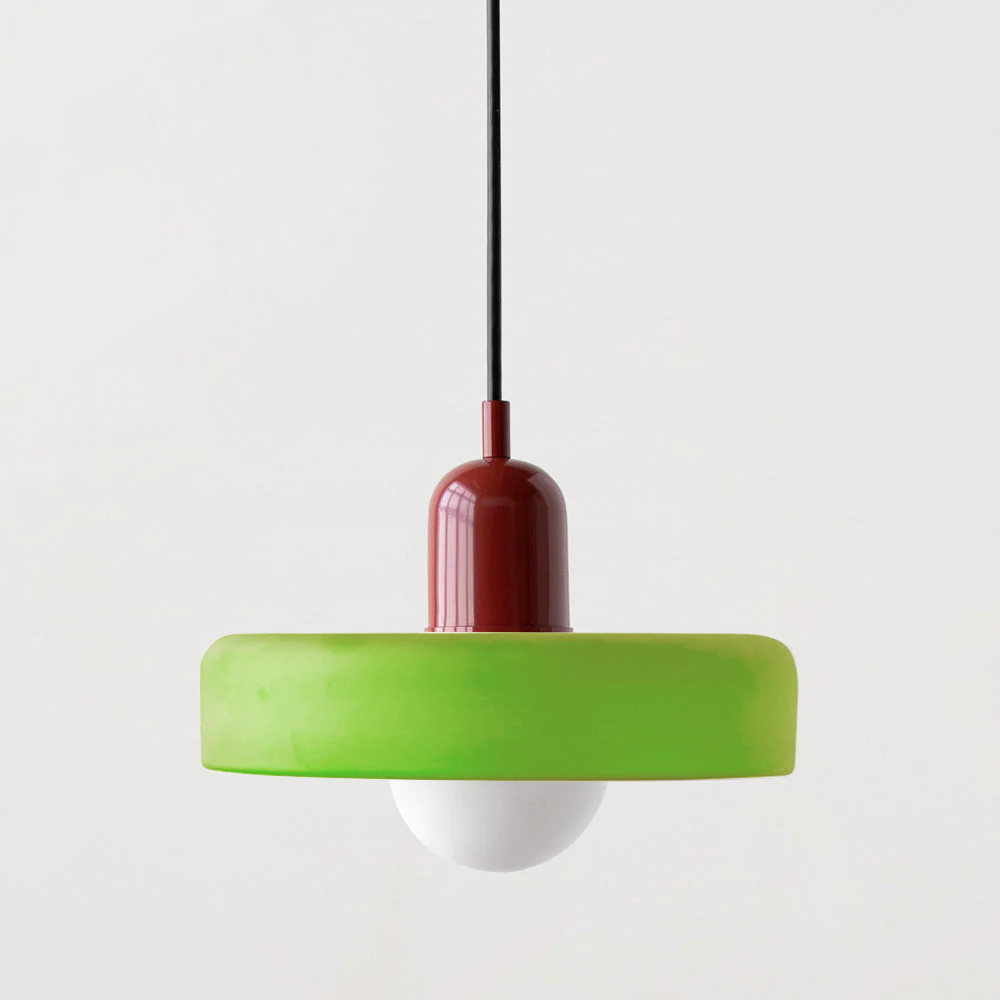 Bauhausstil Glasleuchte, moderne Pendelleuchte, Buntglaslampe für zeitgemäßes Design, innovativ.