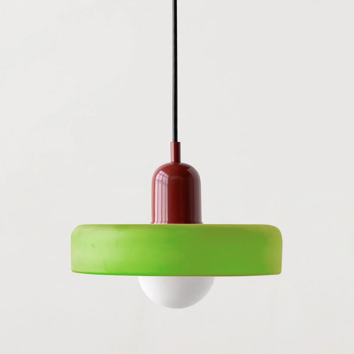 Bauhausstil Glasleuchte, moderne Pendelleuchte, Buntglaslampe für zeitgemäßes Design, innovativ.