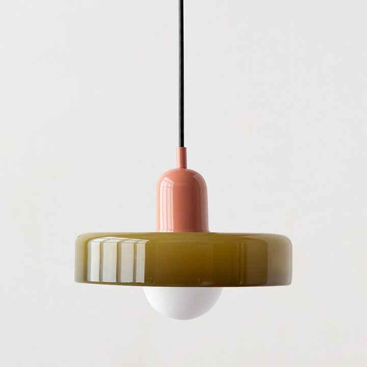 Einzigartige Glas-Pendelleuchte, farbige Hängelampe für moderne Wohn- und Esszimmerbereiche.