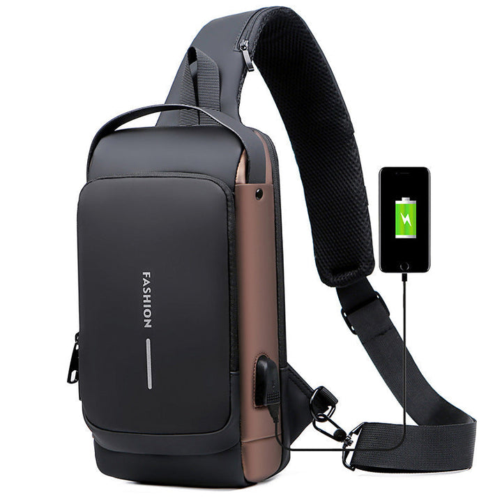 Moderne diebstahlsichere Umhängetasche mit USB-Ladefunktion für Herren, ideal für Reisen & Alltag.