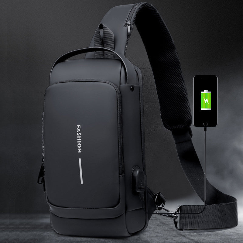 Wasserdichte Kreuzgurttasche für Herren, diebstahlsicher & modisch, perfekt als Reisetragetasche mit USB-Anschluss.