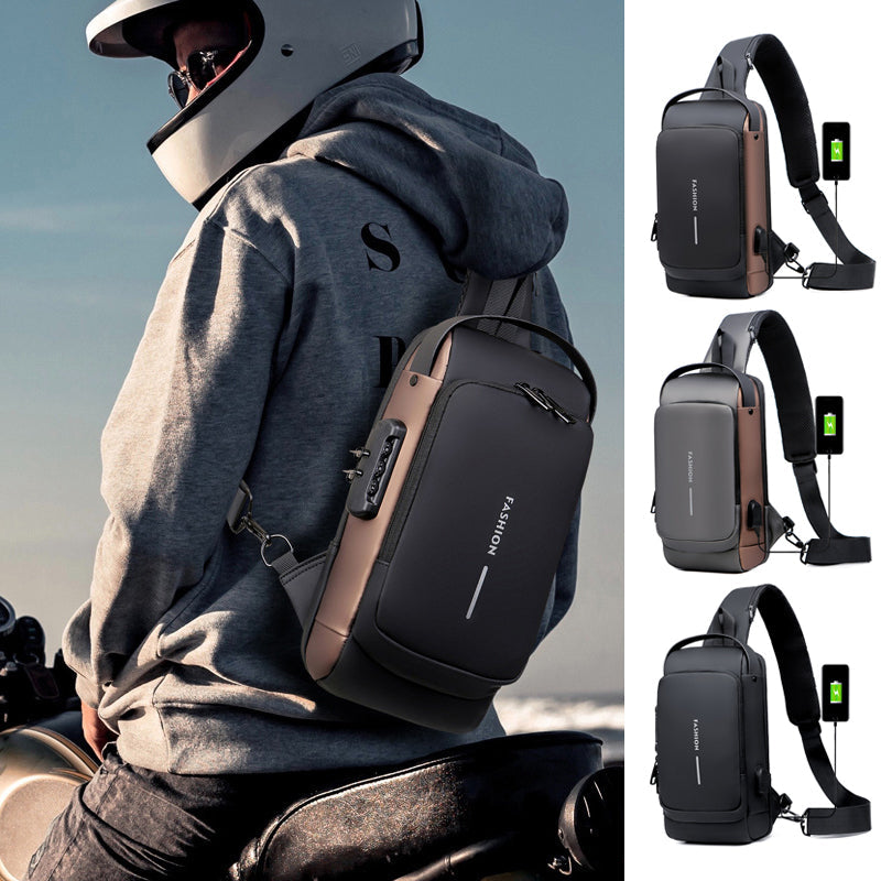 Kompakte diebstahlsichere USB-Tasche für Herren, moderne Reisetragetasche mit Kreuzgurt, schützt Wertsachen.