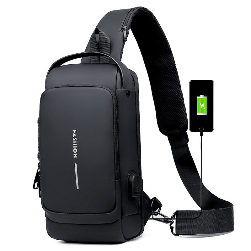 Herren-Umhängetasche, diebstahlsicher & wasserdicht, mit USB-Port und verstellbarem Kreuzgurt für Pendler.