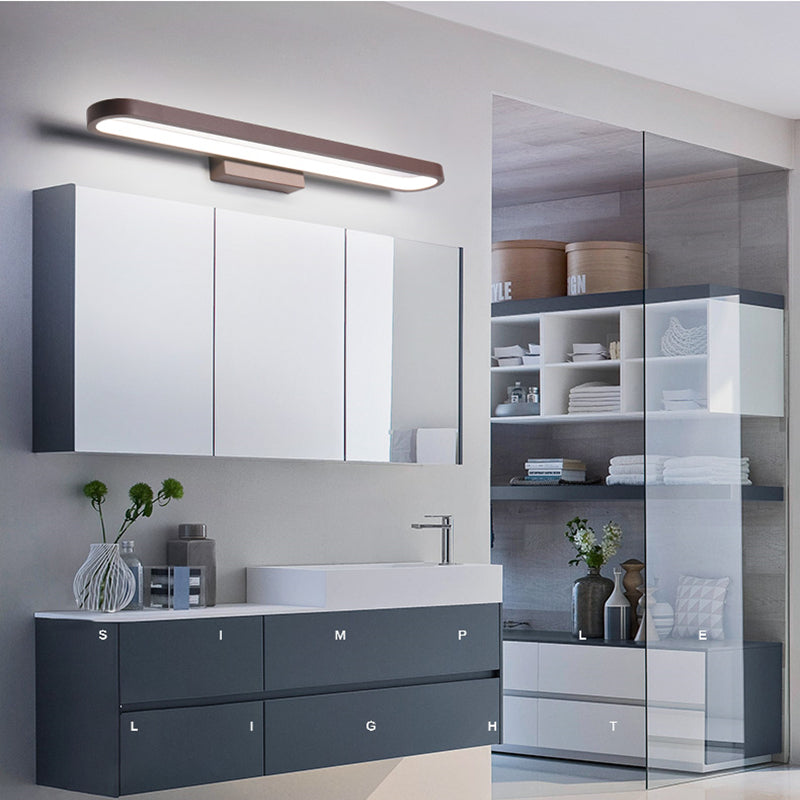 Detailansicht: Schmale, moderne LED Wandlampe, dimmbar, für Spiegellicht im Bad, energieeffizient.
