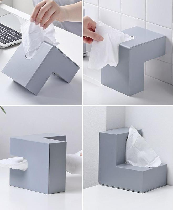 Minimalistische, doppelseitige Taschentuchbox aus PP in Grau-Weiß, funktionale und moderne Wohndekoration.