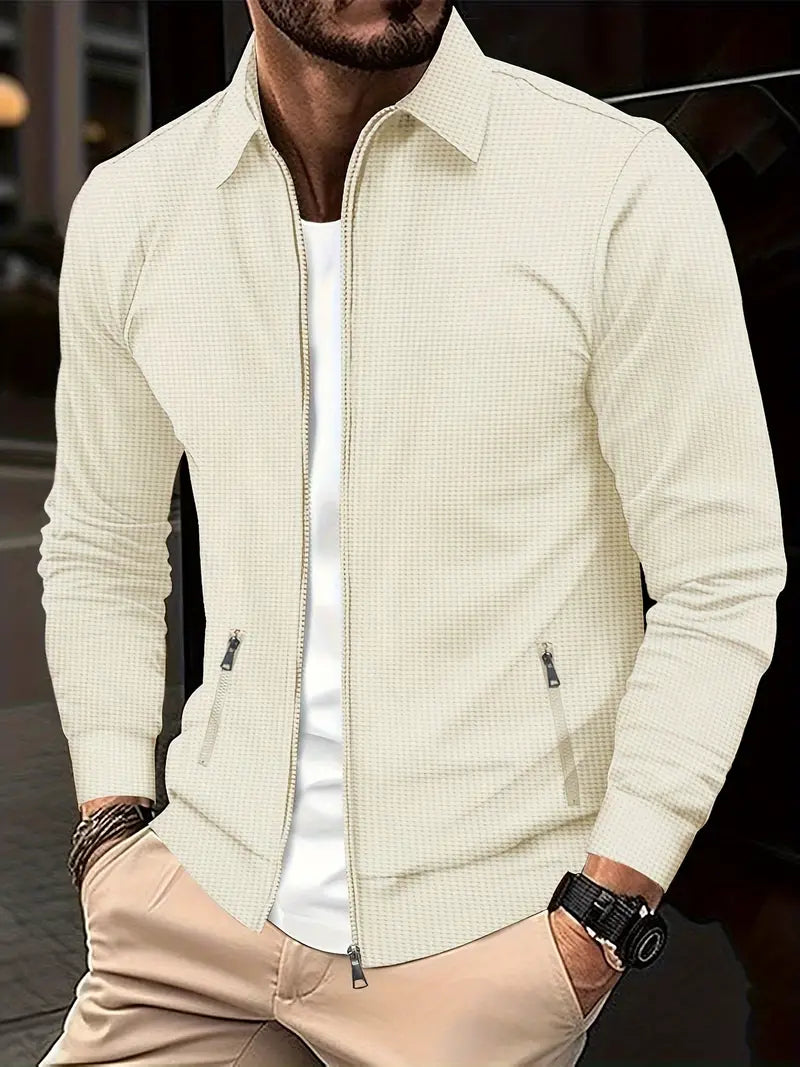 Moderne Herren Übergangsjacke mit Reißverschluss, slim fit, ideal für Frühling und Herbst als vielseitige Oberbekleidung.