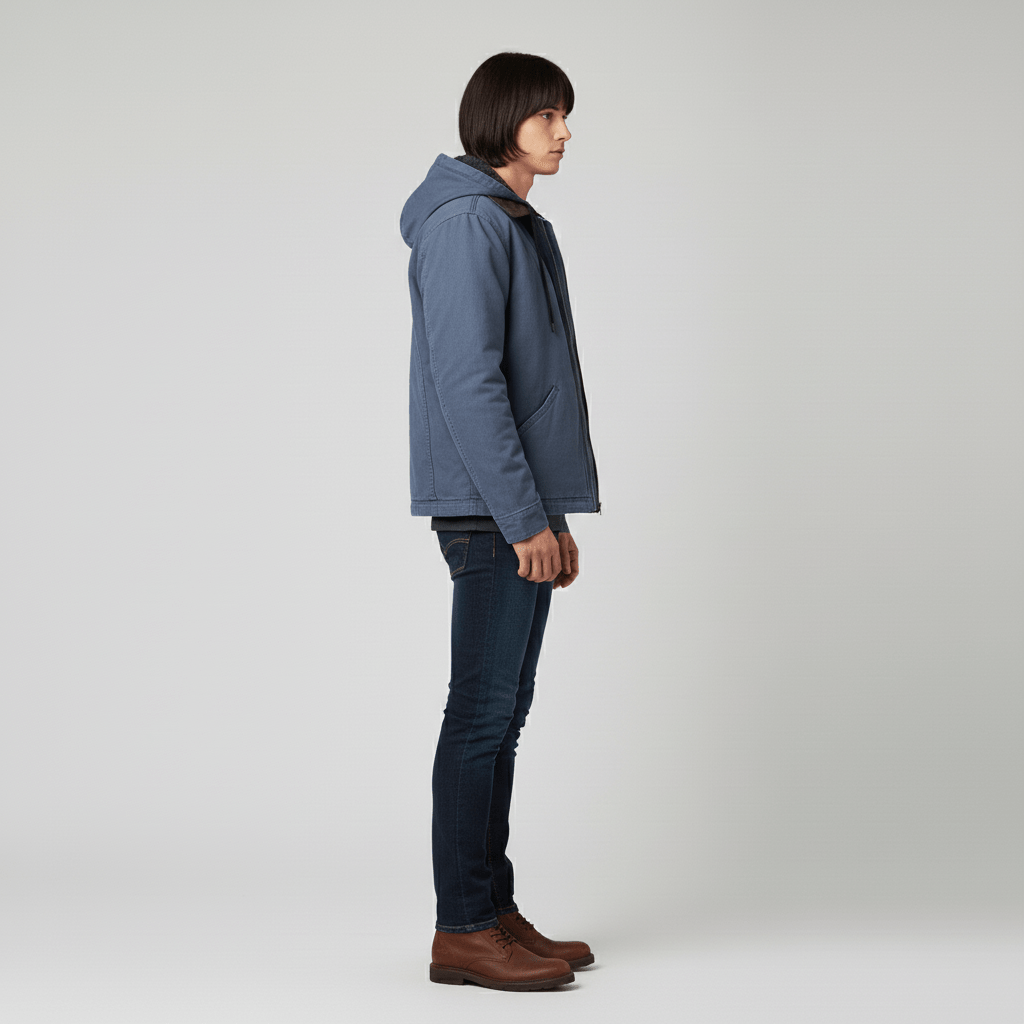 Seitenansicht der Luke Herren Kapuzenjacke, ideal als bequeme Layering Jacke für Outdoor & Alltag.