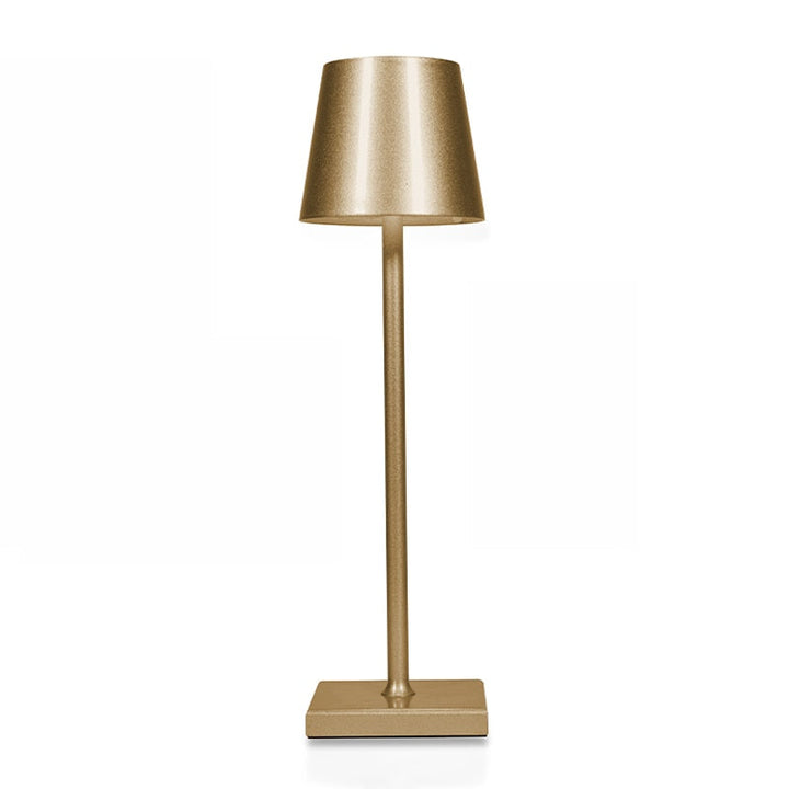 Detailansicht der modernen LED Touch-Tischlampe, kabellos & dimmbar, aus gebürstetem Aluminium.