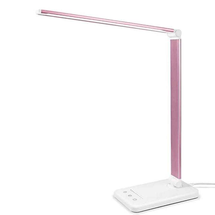 Elegante LED-Bürolampe mit schwenkbarem Arm & USB-Anschluss, sorgt für flexible, blendfreie Schreibtischbeleuchtung.