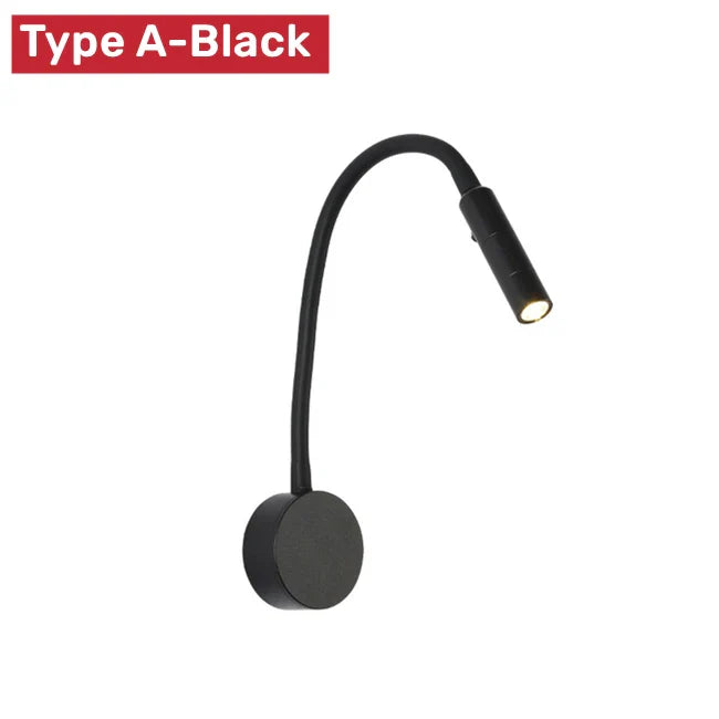 Elegante LED-Wandlampe im modernen Industriestil, flexibler Arm als Leselampe, mit Schalter.