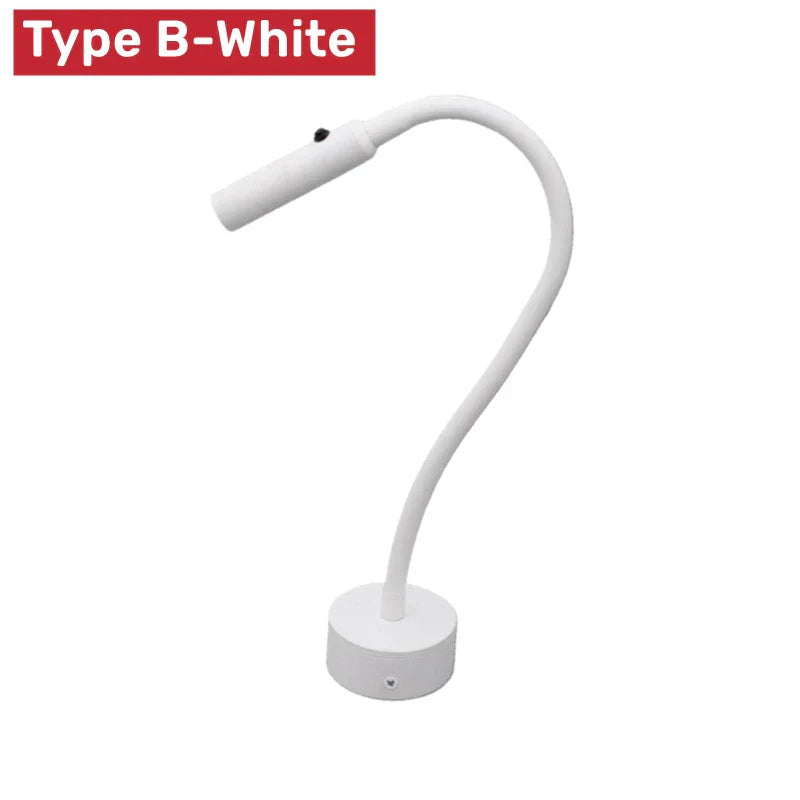 Gezieltes Buchlicht durch flexible LED-Wandlampe mit Schalter, perfekt für komfortables Lesen im Bett.