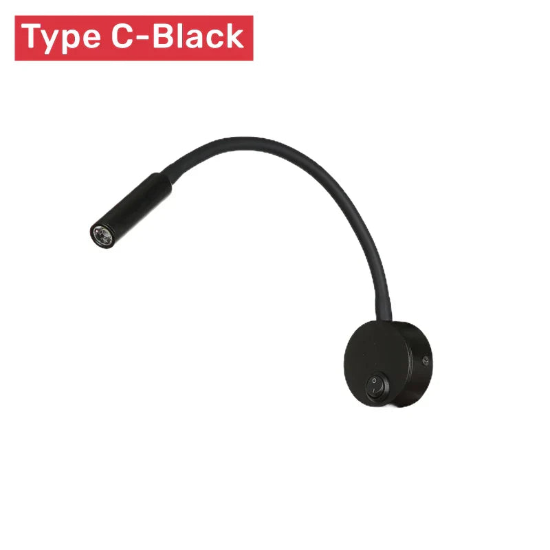 Flexible LED-Wandlampe mit Schalter, ideal als Leselampe im Bett oder am Schreibtisch; modernes Design.