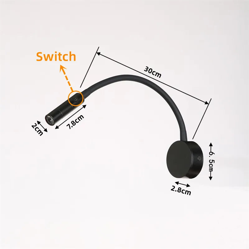 Energiesparende LED-Leselampe zur Wandmontage, flexibel und modern, mit Schalter, ideal als Buchlicht.