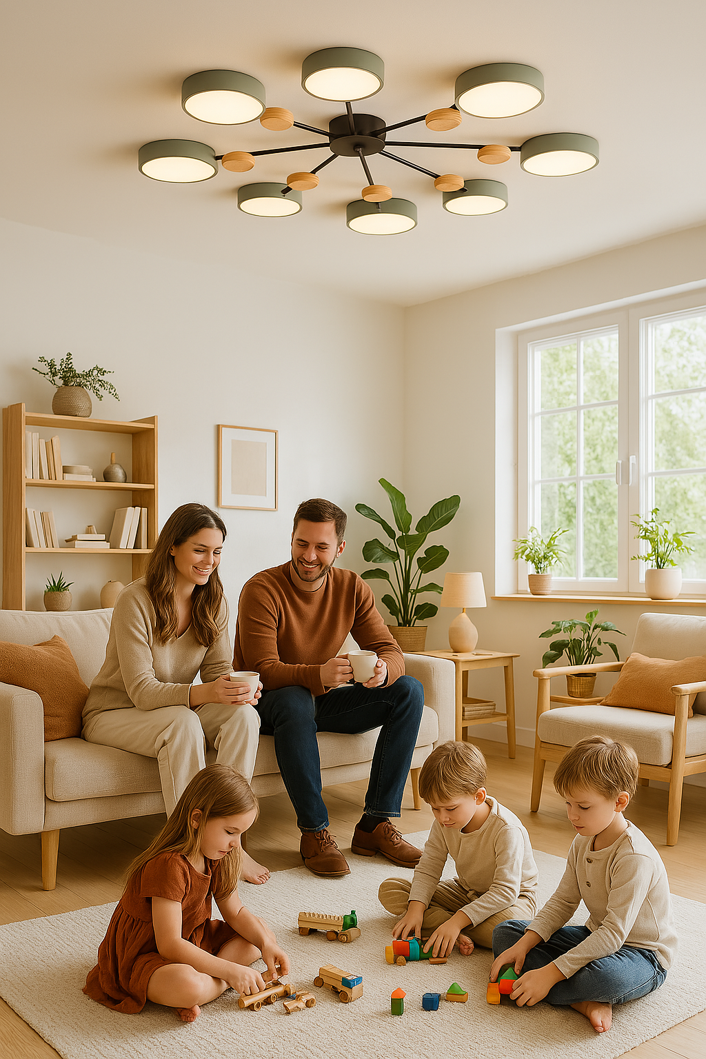 Energieeffiziente LED-Deckenlampe, modern & skandinavisch, ideal für Esszimmerbeleuchtung.