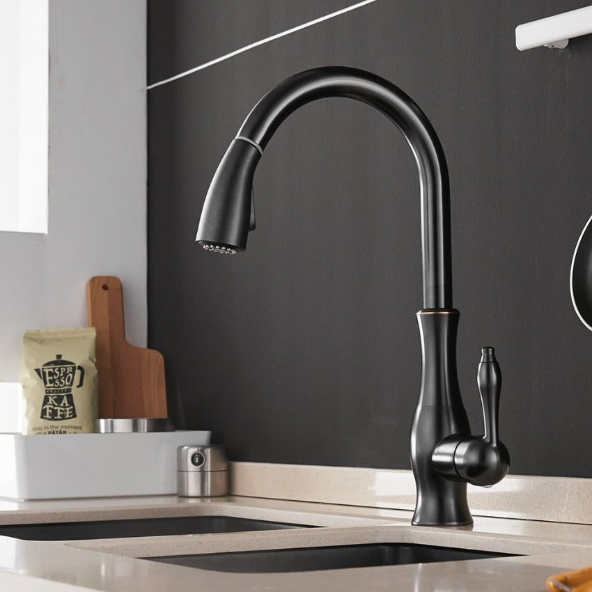 Anton Küchenarmatur: Versenkbarer Einhebelmischer mit ausziehbarem Brausekopf für modernes Spülbecken Design.