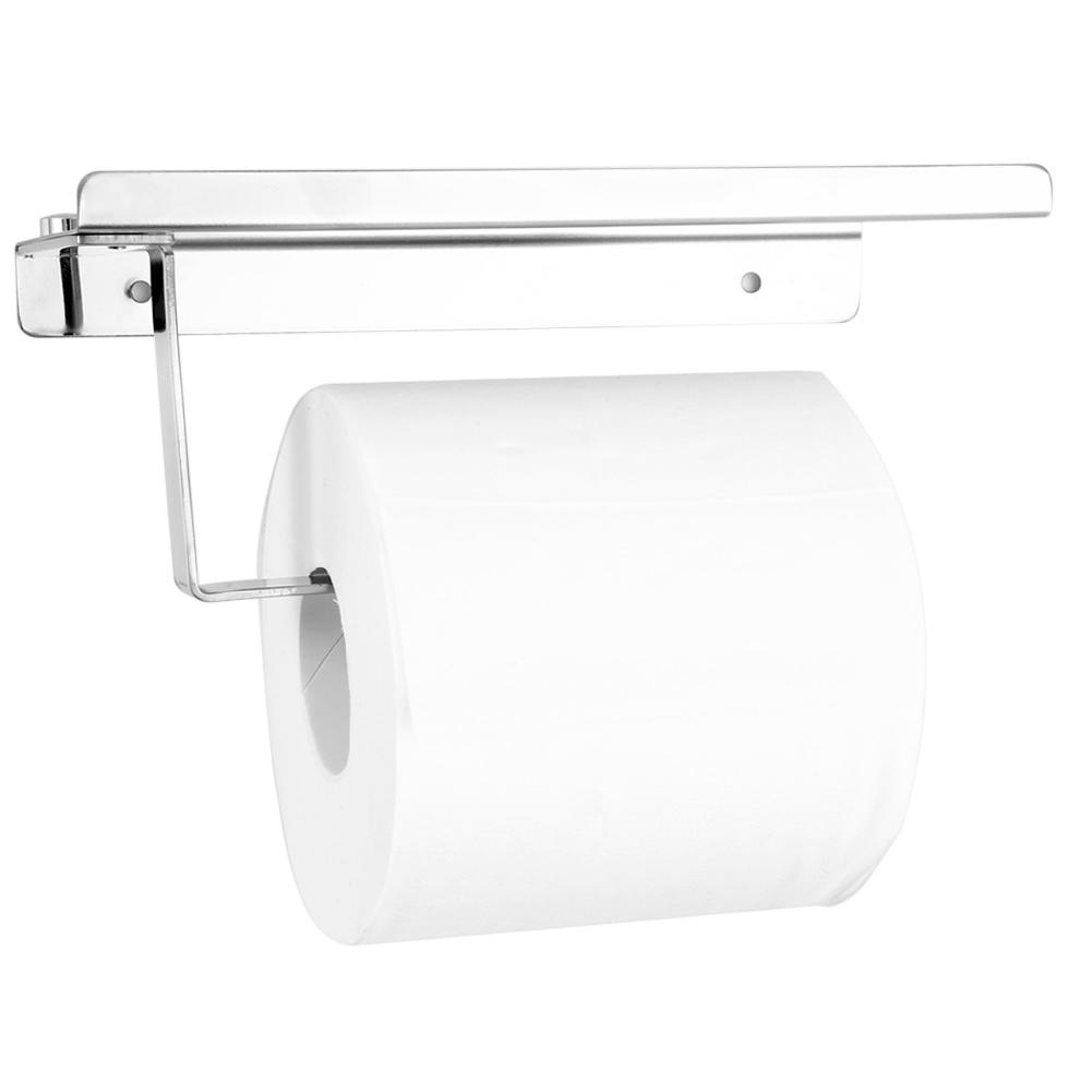 Hochwertiger Badaccessoire aus Edelstahl: Toilettenpapierhalter mit cleverer Ablage für optimale Organisation im Badezimmer.