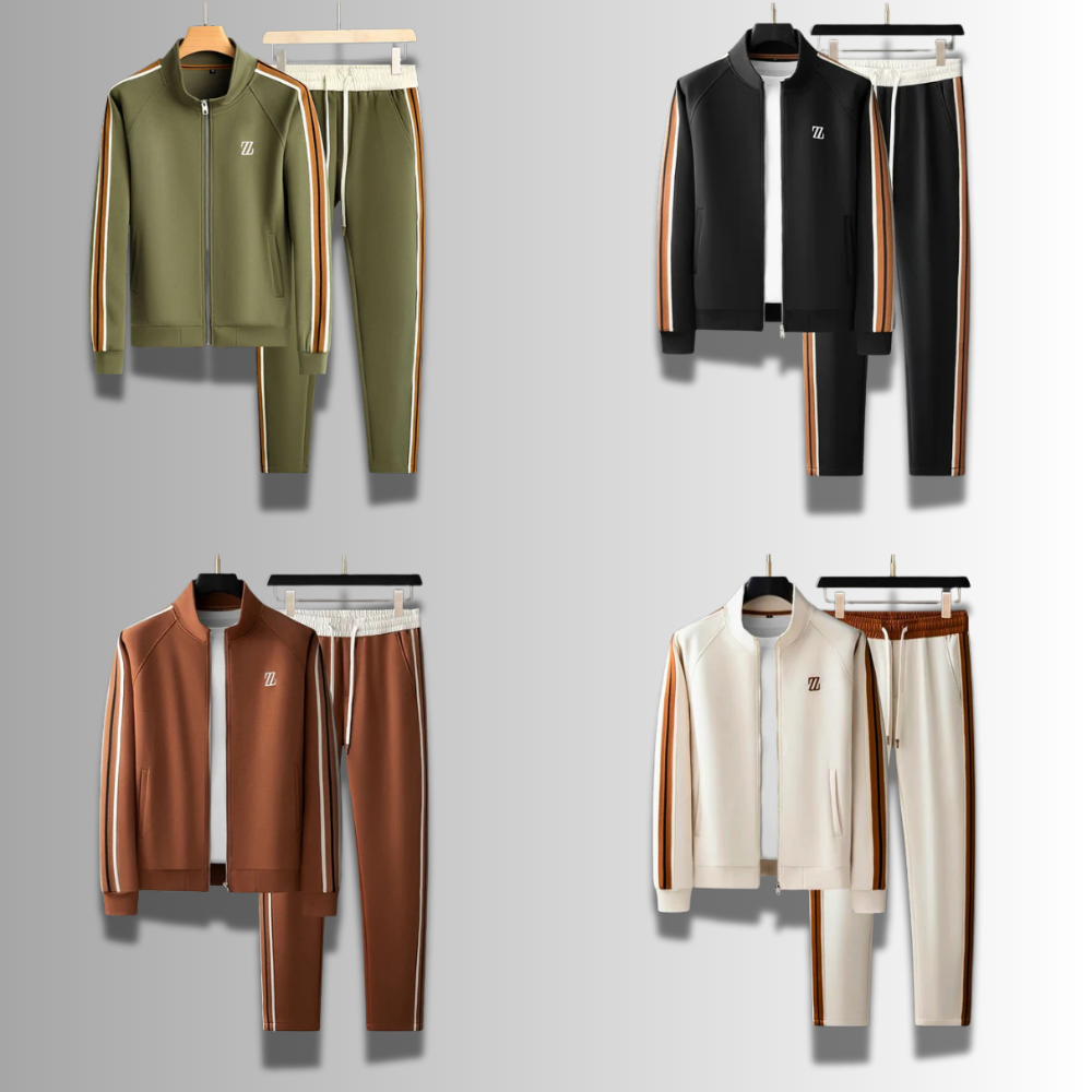 Stylischer Herren Jogginganzug in Braun-Schwarz. Bequemer Sport- und Freizeitanzug für moderne Männer.