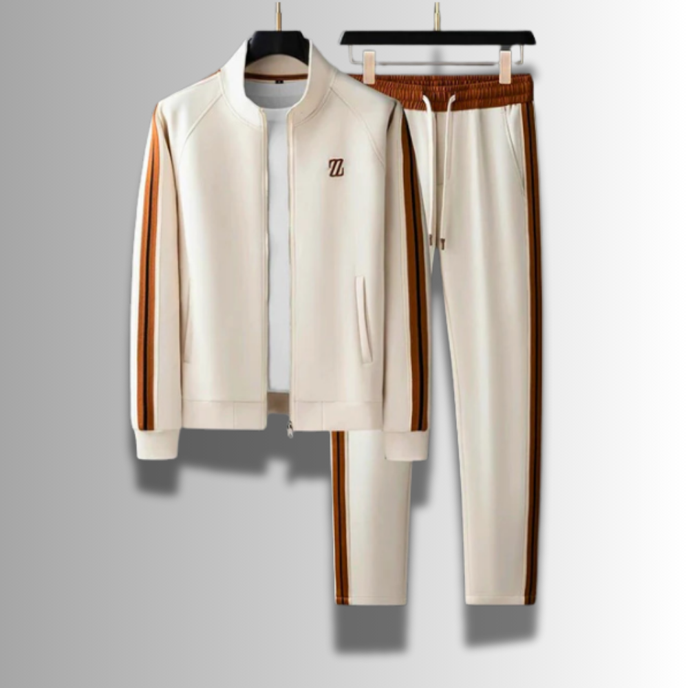 Bequemer Freizeitanzug für Herren in Braun-Beige. Moderner Jogginganzug für entspannte Tage.