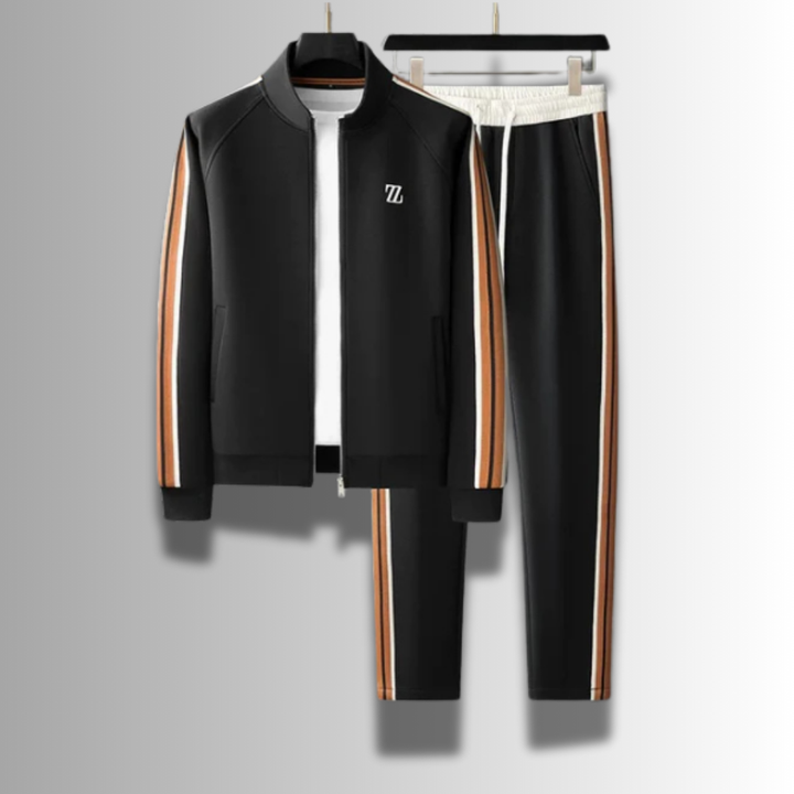 Stylischer Herren Sportanzug in Schwarz. Komfortabler Trainingsanzug für Fitness und Outdoor-Aktivitäten.