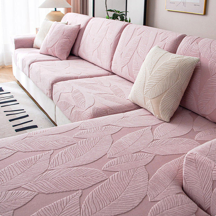Eleganter Jacquard Sofabezug mit Blättermuster. Wasserabweisend, kratzfest & dehnbar. Modernes Wohndesign.
